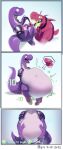 2022 acrid_(risk_of_rain) after_vore aymbord belly big_belly digestion duo feral hand_on_belly hi_res huge_belly leash lemurian overweight purple_body risk_of_rain simple_background vore weight_gain