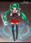  bad_id bad_pixiv_id bible_black cosplay hatsune_miku highres hong_(luckeydog) legs lipstick long_hair magic_circle makeup necktie school_uniform skirt solo thighhighs twintails very_long_hair vocaloid zettai_ryouiki 