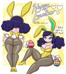 2025 big_breasts biped black_text blue_eyes blue_hair breasts bunny_costume butt butt_grab cleavage clothed clothing costume dialogue easter easter_egg egg english_text exclamation_point eyebrows eyelashes eyeshadow female floating_hands footwear hair hand_on_butt heart_symbol hi_res high_heels holding_egg holding_object holidays humanoid kirby_(series) latiar machine makeup motion_lines nintendo puffe_(latiar) rear_view robot shoes sitting solo speech_bubble standing text thick_thighs white_heart white_text wide_hips yellow_clothing