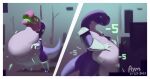 2021 acrid_(risk_of_rain) anthro aymbord belly big_belly clothing digestion duo gloves handwear hi_res lemurian oral_vore outside overweight purple_body risk_of_rain same_size_vore vore