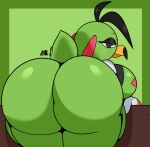 2024 absurd_res anthro beak big_breasts big_butt biped blush breasts butt eyeshadow female generation_2_pokemon green_body green_butt hair half-closed_eyes hi_res looking_back luanctoons makeup mouth_closed narrowed_eyes nintendo pokemon pokemon_(species) rear_view solo taik white_sclera xatu