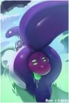 2024 acrid_(risk_of_rain) anal anal_vore anthro aymbord belly big_belly blue_sky border butt duo hi_res lemurian looking_back outside overweight purple_body rear_view risk_of_rain sky vore white_border