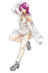 animal_ears asamiya_athena bell bow breasts choker cleavage elbow_gloves gloves legs medium_breasts panties purple_eyes purple_hair salute see-through solo striped striped_legwear tail the_king_of_fighters thighhighs underwear v yan_fei_toketsu 