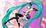  aqua_eyes aqua_hair bad_id bad_pixiv_id belt bridal_gauntlets dokuma3 elbow_gloves fingerless_gloves gloves hatsune_miku hatsune_miku_(append) highres legs long_hair navel necktie solo thighhighs twintails very_long_hair vocaloid vocaloid_append zettai_ryouiki 