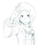  greyscale highres monochrome non-web_source persona persona_3 salute short_hair sketch smile solo usuke_(hcd) waving yamagishi_fuuka 