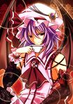  adapted_costume amamorient bat_wings cup detached_sleeves highres purple_hair red_eyes remilia_scarlet short_hair solo teacup touhou wings 