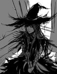 astronotus bandages demon's_souls greyscale hat long_hair monochrome sketch solo souls_(from_software) witch witch_hat yuria_the_witch 