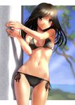  bikini black_hair brown_eyes cowboy_shot katahira_masashi long_hair lowleg lowleg_bikini navel original side-tie_bikini solo string_bikini swimsuit thigh_gap 