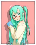  aqua_eyes aqua_hair book glasses hatsune_miku jaco long_hair lowres off_shoulder side_ponytail solo very_long_hair vocaloid 