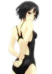  amagami back black_hair brown_eyes competition_swimsuit looking_back nanasaki_ai one-piece_swimsuit rikkukku short_hair simple_background solo swimsuit 