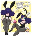 2025 big_breasts biped black_text blue_eyes blue_hair breasts bunny_costume butt butt_grab cleavage clothed clothing costume dialogue easter easter_egg egg english_text exclamation_point eyebrows eyelashes eyeshadow female floating_hands footwear hair hand_on_butt heart_symbol hi_res high_heels holding_egg holding_object holidays humanoid kirby_(series) latiar machine makeup motion_lines nintendo puffe_(latiar) rear_view robot shoes sitting solo speech_bubble standing text thick_thighs white_heart white_text wide_hips