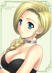  bianca blonde_hair blue_eyes blush bra bracelet braid breast_hold breasts choker cleavage dragon_quest dragon_quest_v earrings frame hair_over_shoulder jewelry large_breasts lingerie long_hair nakajima_akihiko single_braid strapless strapless_bra underwear wristband 