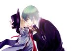  bad_id bad_pixiv_id blazblue blonde_hair green_eyes green_hair hat hazama jin_kisaragi kiss male_focus multiple_boys shixino white_background yaoi 