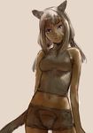  animal_ears bad_id bad_pixiv_id blue_eyes branch_(blackrabbits) brown_hair crop_top dark_skin facial_mark final_fantasy final_fantasy_xiv midriff miqo'te navel shorts sketch solo tail 