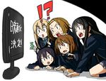  5girls akiyama_mio animal_ears black_eyes black_hair blonde_hair brown_hair cat_ears controller hirasawa_yui iefukurou k-on! kotobuki_tsumugi long_hair md5_mismatch multiple_girls nakano_azusa remote_control school_uniform short_hair tainaka_ritsu television translated transparent_background twintails 