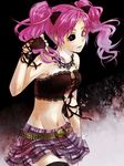  belt black_sclera bow fingerless_gloves gloves hair_ribbon jewelry long_hair md5_mismatch midriff miniskirt mismatched_sclera navel necklace pink_eyes pink_hair ribbon shiki shimizu_megumi skirt smile solo teketo thighhighs twintails 