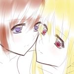  aegiszan bare_shoulders blonde_hair blue_eyes brown_hair couple fate_testarossa highres lyrical_nanoha mahou_shoujo_lyrical_nanoha_strikers multiple_girls red_eyes smile takamachi_nanoha yuri 