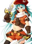  .hack//quantum 1girl aqua_eyes aqua_hair blade boots dual_wielding gloves hat holding midriff navel sakuya_(.hack//) solo thighhighs weapon yuunagi_(x_aym_x) 