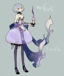  bad_id bad_pixiv_id breasts candle chandelure choker cleavage costume dress flower gen_5_pokemon high_heels l_hakase pantyhose personification pokemon purple_flower purple_hair purple_rose rose shawl shoes short_hair small_breasts smile solo yellow_eyes 