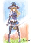  alternate_costume blonde_hair boots braid broom bryanth elbow_gloves fingerless_gloves gloves hat kirisame_marisa long_hair miniskirt skirt solo thigh_boots thighhighs touhou witch_hat yellow_eyes zettai_ryouiki 