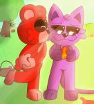 anthro basket bear blood blood_on_hand bobby_bearhug bodily_fluids catnap_(poppy_playtime) container crying domestic_cat easter easter_egg eastereggs felid feline felis female fur green_body green_fur group hi_res holidays hoppy_hopscotch kissing kissing_cheek lagomorph leporid male male/female mammal mob_entertainment plant poppy_playtime purple_body purple_fur rabbit red_body red_fur shrub smile smiling_critters tail tears tears_of_joy teary_eyes tinky tree trio