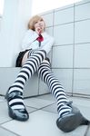  amane_misa cosplay cuffs death_note handcuffs photo school_uniform serafuku striped taku_anko thigh-highs thighhighs twintails 