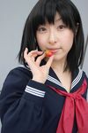  awatsuki_anzu cosplay food fruit ichigo_100 ichigo_100_percent photo school_uniform serafuku strawberry toujou_aya 
