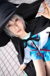  ari_(model) cape cosplay hat highres nagato_yuki photo sailor sailor_uniform school_uniform serafuku suzumiya_haruhi_no_yuuutsu wand witch_hat 