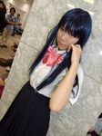  aotsuki_riku blue_hair cosplay furude_rika higurashi_no_naku_koro_ni photo school_uniform serafuku suspenders 