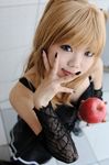  amane_misa apple choker cosplay death_note food fruit lace miniskirt photo skirt taku_anko thigh-highs thighhighs twintails 