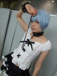  ayanami_rei blue_hair cosplay frills lace leash midriff namada neon_genesis_evangelion photo red_eyes ruffles 