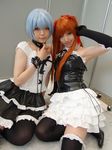  ayanami_rei blue_hair bustier cosplay elbow_gloves frills gloves hair_ribbon hair_ribbons lace leash lingerie namada neon_genesis_evangelion photo red_eyes ribbon ruffles saya saya_(cosplayer) soryu_asuka_langley thigh-highs thighhighs twintails underwear zettai_ryouiki 