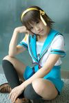  cosplay hair_ribbon hair_ribbons highres kipi-san knee_socks kneehighs photo ribbon sailor sailor_uniform school_uniform serafuku suzumiya_haruhi suzumiya_haruhi_no_yuuutsu 