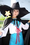 ari_(model) cape cosplay hat highres kneehighs nagato_yuki photo sailor sailor_uniform school_uniform serafuku suzumiya_haruhi_no_yuuutsu wand witch_hat 