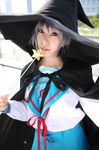  ari_(model) cape cosplay hat highres nagato_yuki photo sailor sailor_uniform school_uniform serafuku suzumiya_haruhi_no_yuuutsu wand witch_hat 