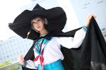  ari_(model) cape cosplay hat nagato_yuki photo sailor sailor_uniform school_uniform serafuku suzumiya_haruhi_no_yuuutsu wand witch_hat 