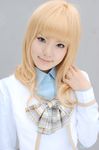  blonde_hair blue_eyes cosplay konohana_hikari photo school_uniform smile solo strawberry_panic! suzuran_ousaka 