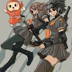  artist_request copyright_request katana lowres multiple_girls ninja oekaki pantyhose skirt sword thighhighs weapon 