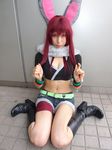  animal_ears ari_(model) boots breasts bunny_ears cleavage cosplay cutoffs fur-trimmed getsumento_heiki_miina midriff photo shiwasu_mina 