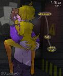  animatronic anthro avian bird blonde_hair butt butt_grab carrying_another chica_(fnaf) chicken clothing detailed_background digital_drawing_(artwork) digital_media_(artwork) duo faceless_character faceless_male female five_nights_at_freddy's galliform gallus_(genus) genitals hair hand_on_butt hi_res human kissing machine male male/female mammal michael_afton nightguard nude penetration penis phasianid purple_body pussy robot scottgames sex size_difference smaller_female spanish_text text translation_request uniform vaginal vaginal_penetration yellow_body yerolay 