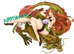  braid breasts chinese_clothes claws dragon eastern_dragon green_eyes hat hong_meiling leg_garter long_hair medium_breasts mokupate new_year orange_hair ribbon solo star touhou twin_braids 