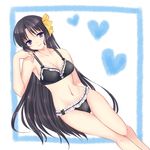  artist_request black_hair bow bra hair_bow kurugaya_yuiko lingerie little_busters! long_hair navel panties purple_eyes smile solo underwear underwear_only 