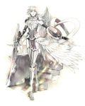  amatari_sukuzakki armor breastplate elbow_gloves final_fantasy final_fantasy_xiii final_fantasy_xiii-2 gloves highres lightning_farron long_hair monochrome shield solo sword weapon 