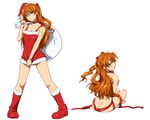  angry ass bare_shoulders blue_eyes boots brown_hair butt_crack dimples_of_venus dress dress_tug hairu hat long_hair looking_back naked_ribbon neon_genesis_evangelion red_dress ribbon sack santa_boots santa_costume santa_hat simple_background solo souryuu_asuka_langley 