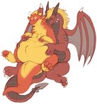  belly_hug belly_rub berlin blonde_hair chubby couple cuddle cuddling dragon fondling fur grab grope hair hindpaw horn hug love_handles male morca_(character) nixx_(character) nude obese overweight paws plain_background red_body snuggle thick_tail tuft western_dragon white_background wings 