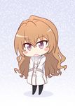  aisaka_taiga blush_stickers brown_hair chibi coat kaleido_yuki long_hair purple_eyes snow solo toradora! 