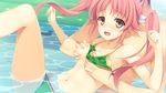  bikini blush breast_grab breasts game_cg kazama_akari koikishi_purely_kiss nipples pink_hair swimsuit wet yuuki_hagure 
