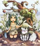  animal_ears apple food fruit green_eyes green_hair long_hair one_eye_closed original pappii paprika_shikiso tail 