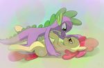  apple_bloom_(mlp) applebloom_(mlp) blush bow cub cutie_mark dragon duo equine eye_contact female feral friendship_is_magic fur green_eyes hair horse imperialist male mammal my_little_pony orange_eyes pony purple_skin red_hair scalie sharpy spike_(mlp) yellow_fur young 