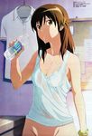  bare_shoulders bottle bottomless bracelet breasts brown_eyes brown_hair bulletin_board buttons cleavage clothes_hanger cowboy_shot drink drinking flipped_hair groin hair_ornament hairclip highres holding indoors jewelry kyouno_madoka looking_at_viewer naked_shirt no_bra non-web_source norita_takumo official_art out-of-frame_censoring paper parted_lips rinne_no_lagrange scan school_uniform see-through shirt short_hair short_sleeves small_breasts solo spill standing tank_top transparent water water_bottle wet wet_clothes 